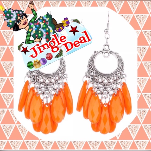 🧡NEW Fashion Bohemian SILVER/ ORANGE EARR - Picture 3 of 4
